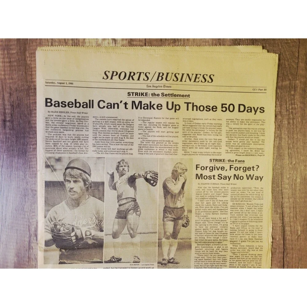 1981 Aug 1: LA Times Sports MLB Baseball Players Union Strike Ends At 50-Days!